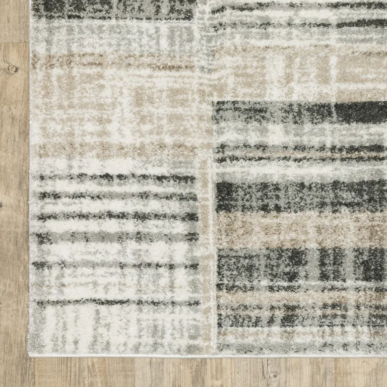 Grey Charcoal Ivory Tan Brown And Beige Geometric Power Loom Stain Resistant Area Rug Photo 1