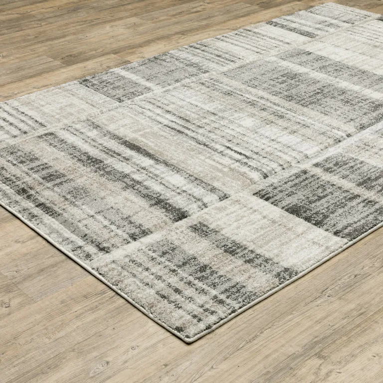 Grey Charcoal Ivory Tan Brown And Beige Geometric Power Loom Stain Resistant Area Rug Photo 5