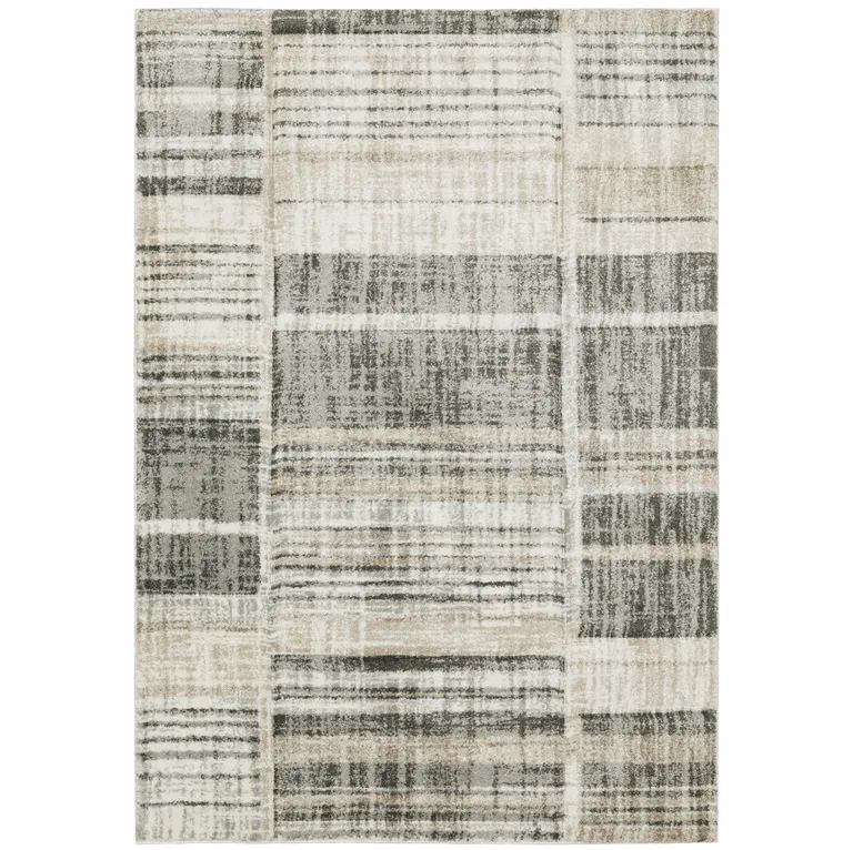 Grey Charcoal Ivory Tan Brown And Beige Geometric Power Loom Stain Resistant Area Rug Photo 2