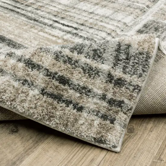 Grey Charcoal Ivory Tan Brown And Beige Geometric Power Loom Stain Resistant Runner Rug Photo 8