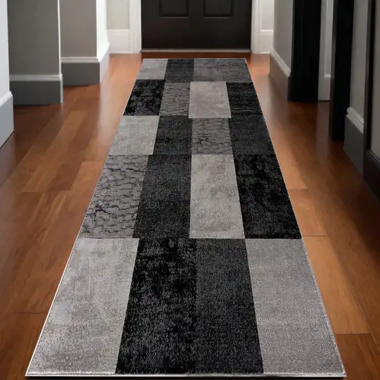 Grey Checkered Power Loom Runner Rug Photo 1