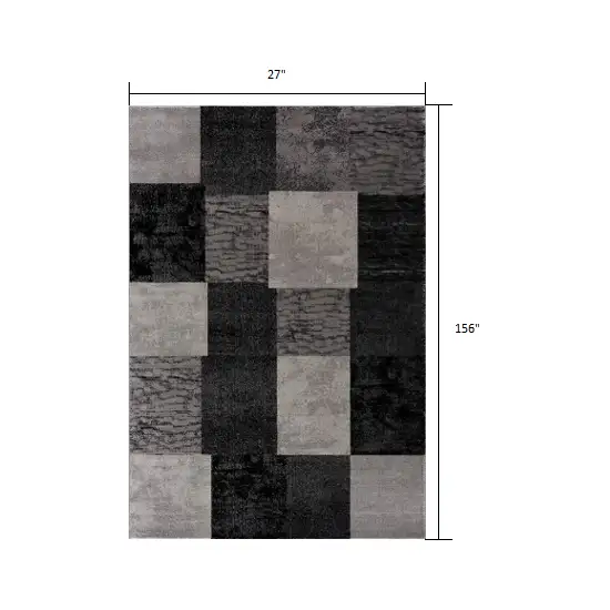 Grey Checkered Power Loom Runner Rug Photo 9