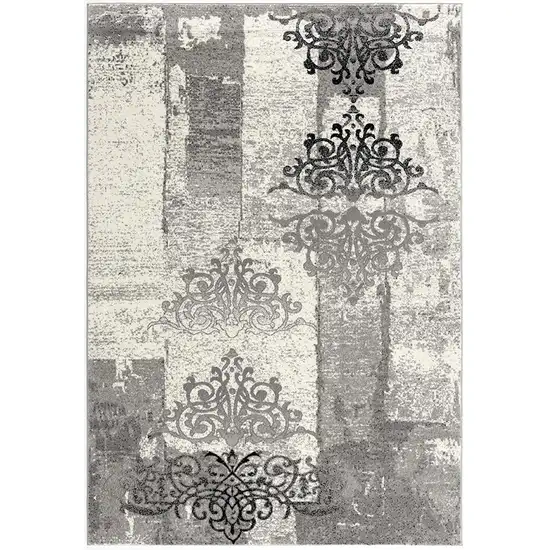 Grey Damask Power Loom Stain Resistant Area Rug Photo 1