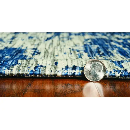 Grey Denim Machine Woven UV Treated Abstract Brushstroke Indoor Outdoor Area Rug Photo 5