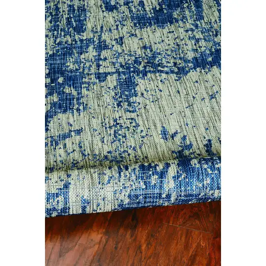 Grey Denim Machine Woven UV Treated Abstract Brushstroke Indoor Outdoor Area Rug Photo 2