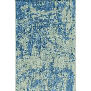 Photo of Grey Denim Machine Woven UV Treated Abstract Brushstroke Indoor Outdoor Area Rug