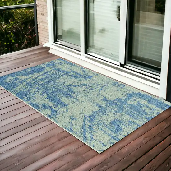 3'X5' Grey Denim Machine Woven Uv Treated Abstract Brushstroke Indoor Outdoor Area Rug Photo 1