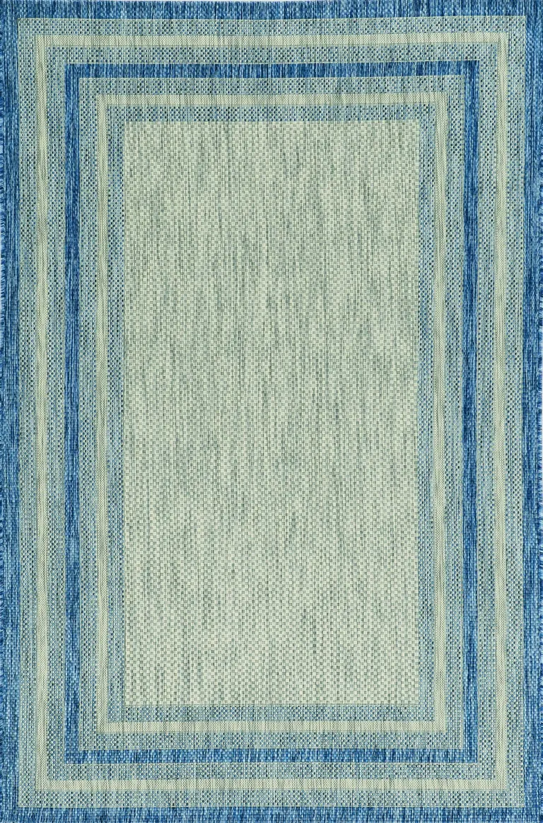 Grey Denim Machine Woven UV Treated Bordered Indoor Outdoor Accent Rug Photo 1