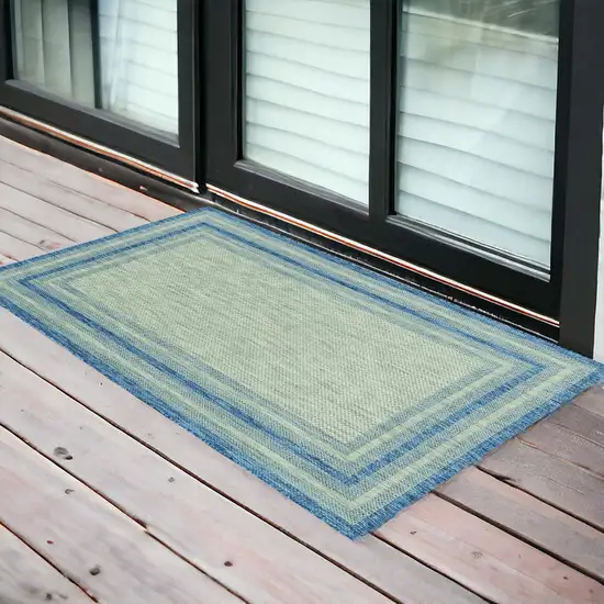 3'X4' Grey Denim Machine Woven Uv Treated Bordered Indoor Outdoor Accent Rug Photo 2