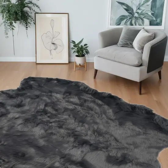 Grey Faux Fur Washable Non Skid Area Rug Photo 1