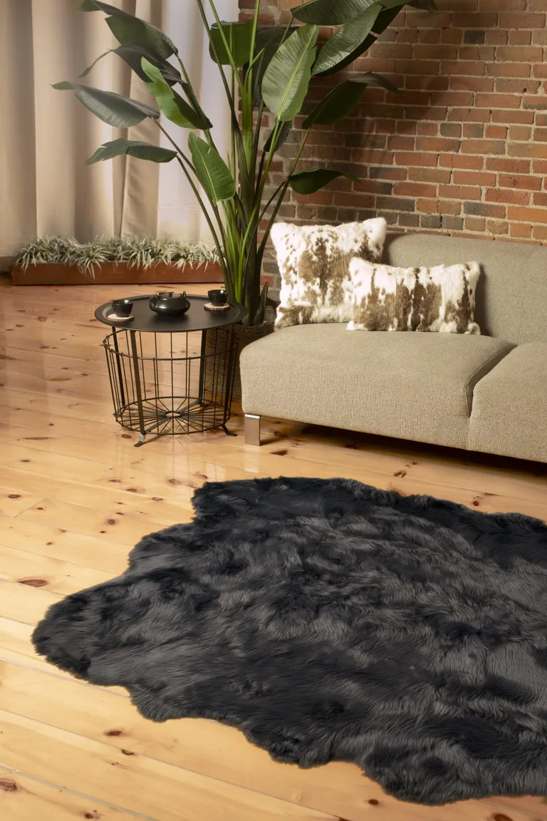 Grey Faux Fur Washable Non Skid Area Rug Photo 4