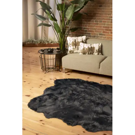 Grey Faux Fur Washable Non Skid Area Rug Photo 4