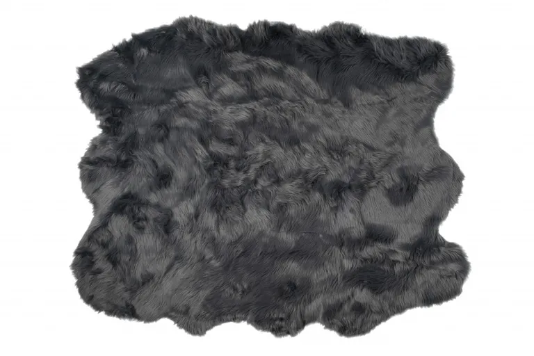 Grey Faux Fur Washable Non Skid Area Rug Photo 2