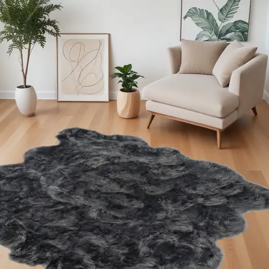 Grey Faux Fur Washable Non Skid Area Rug Photo 1