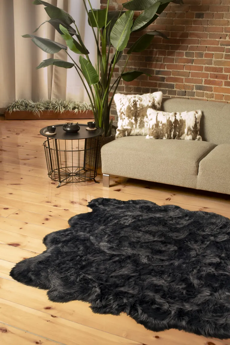 Grey Faux Fur Washable Non Skid Area Rug Photo 5