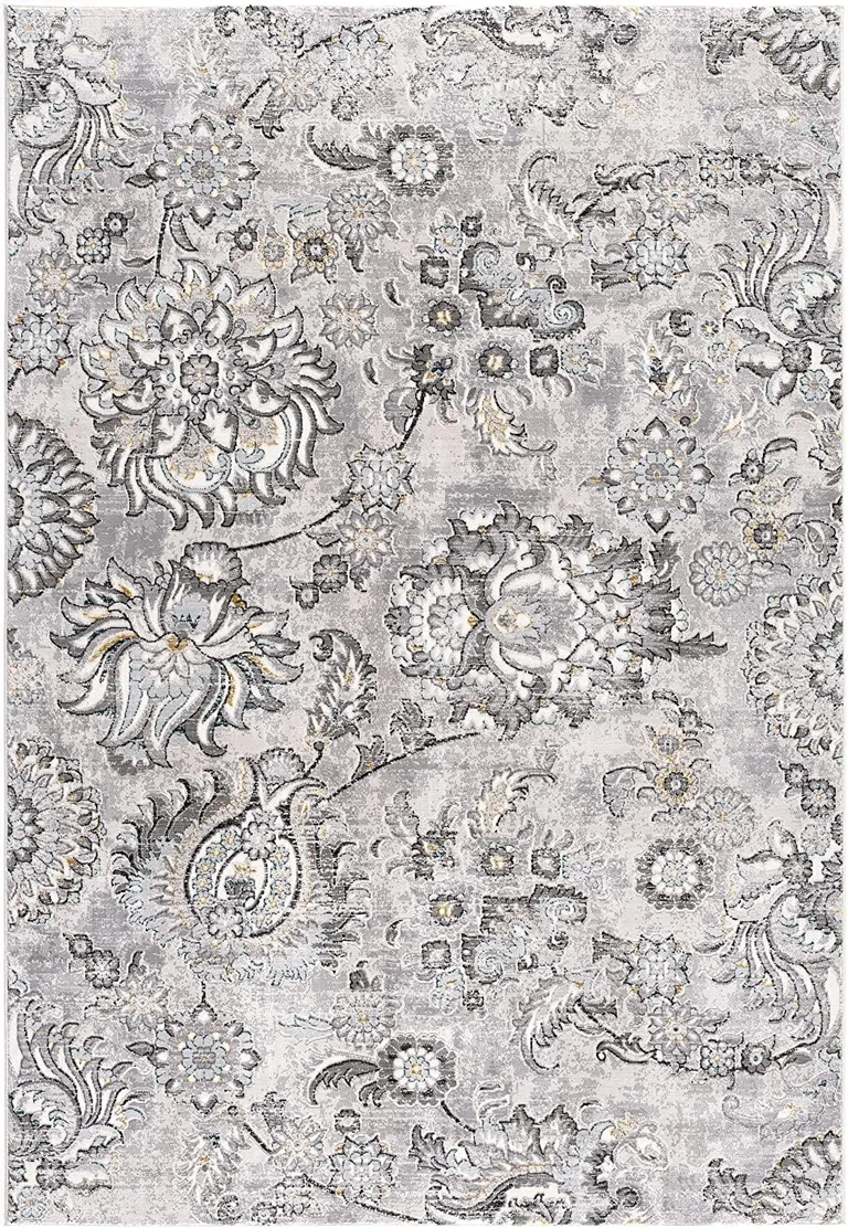 Grey Floral Power Loom Stain Resistant Area Rug Photo 1