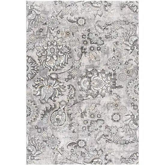 Grey Floral Power Loom Stain Resistant Area Rug Photo 1