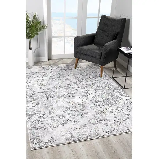 Grey Floral Power Loom Stain Resistant Area Rug Photo 5