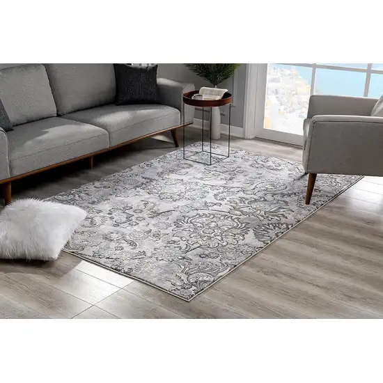 Grey Floral Power Loom Stain Resistant Area Rug Photo 6