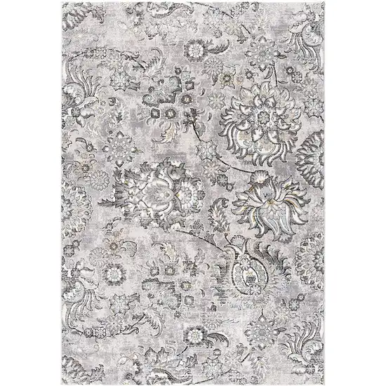 2' X 20' Grey Floral Power Loom Stain Resistant Area Rug Photo 3