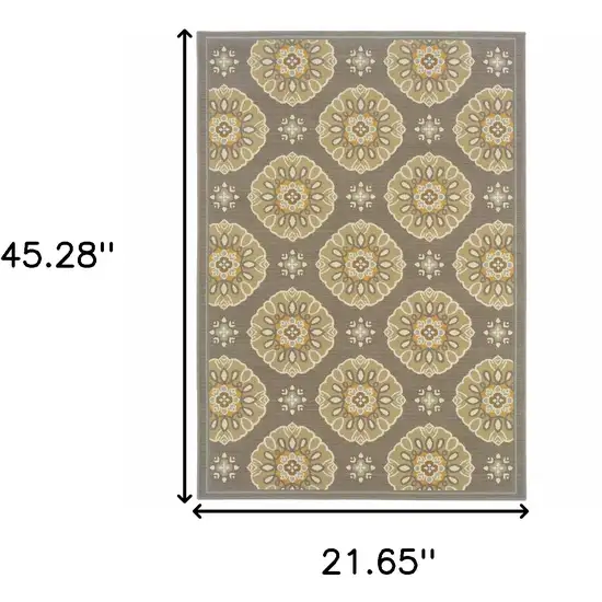 Grey Floral Stain Resistant Indoor Outdoor Area Rug Photo 9