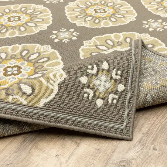 Grey Floral Stain Resistant Indoor Outdoor Area Rug Photo 7