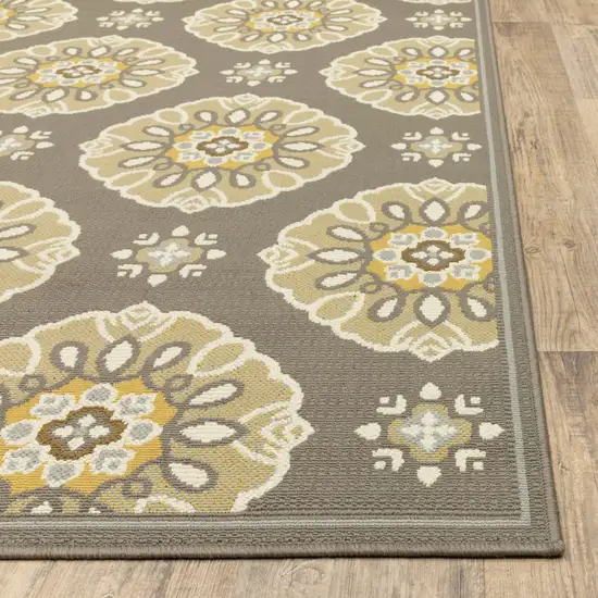 Grey Floral Stain Resistant Indoor Outdoor Area Rug Photo 3