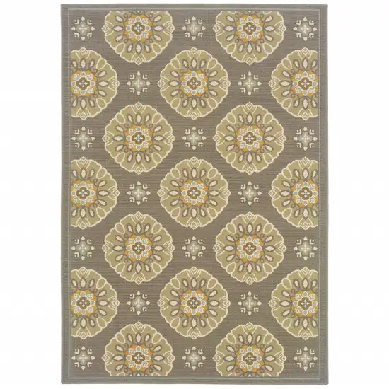 Grey Floral Stain Resistant Indoor Outdoor Area Rug Photo 1