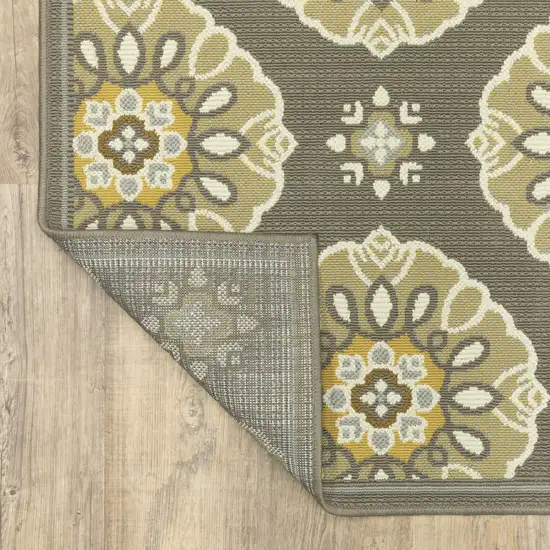 Grey Floral Stain Resistant Indoor Outdoor Area Rug Photo 6