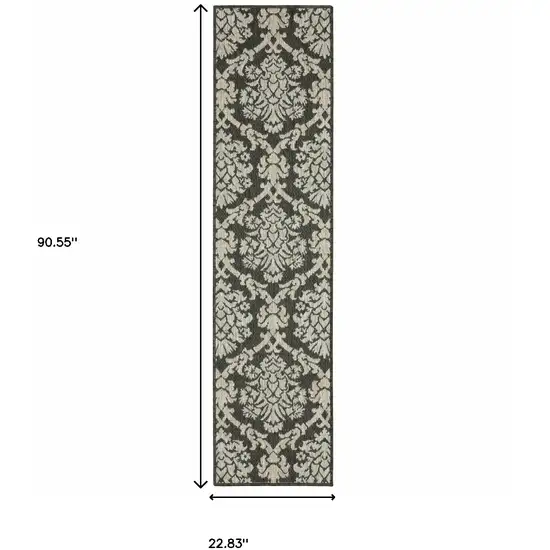 Grey Floral Stain Resistant Indoor Outdoor Area Rug Photo 5