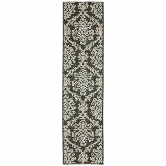 Grey Floral Stain Resistant Indoor Outdoor Area Rug Photo 1