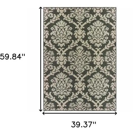 Grey Floral Stain Resistant Indoor Outdoor Area Rug Photo 5