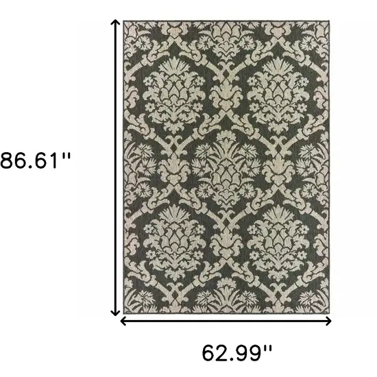 Grey Floral Stain Resistant Indoor Outdoor Area Rug Photo 5