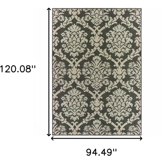 Grey Floral Stain Resistant Indoor Outdoor Area Rug Photo 5