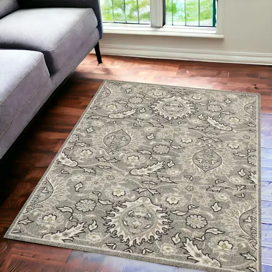 Grey Floral Vine Uv Treated Indoor Area Rug Photo 1