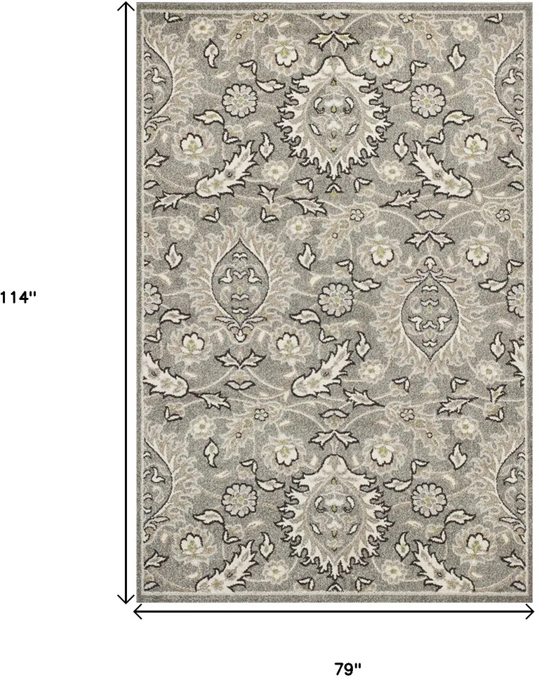 Grey Floral Vine UV Treated Indoor Area Rug Photo 4