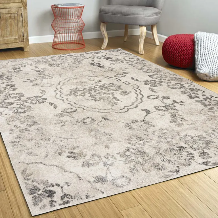 Grey Floral Vines Area Rug Photo 5