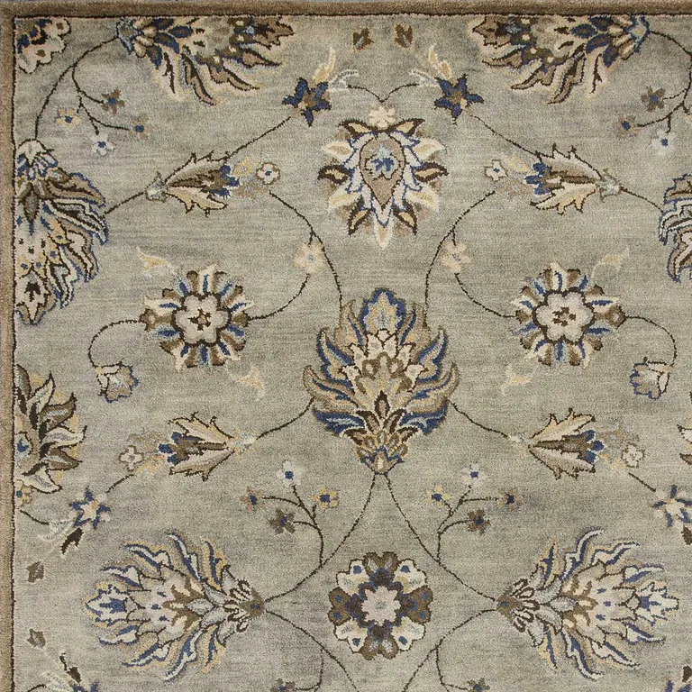 Grey Floral Vines Wool Area Rug Photo 3