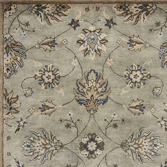 Grey Floral Vines Wool Area Rug Photo 3