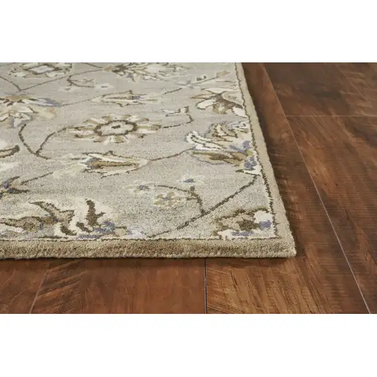 Grey Floral Vines Wool Area Rug Photo 5