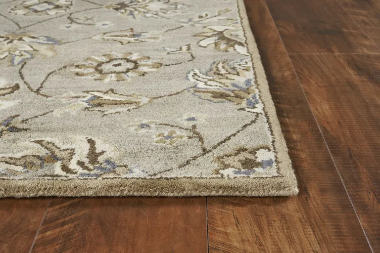 Grey Floral Vines Wool Area Rug Photo 5