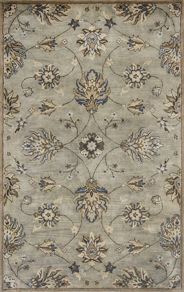 Grey Floral Vines Wool Area Rug Photo 1