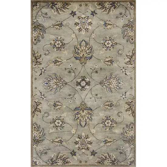 Grey Floral Vines Wool Area Rug Photo 1