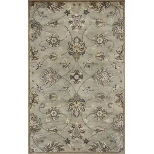 Photo of Grey Floral Vines Wool Area Rug