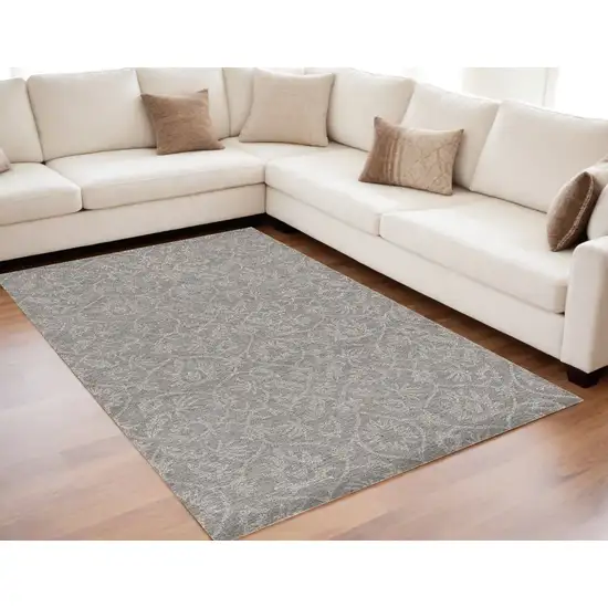 Grey Floral Vines Wool Indoor Area Rug Photo 1