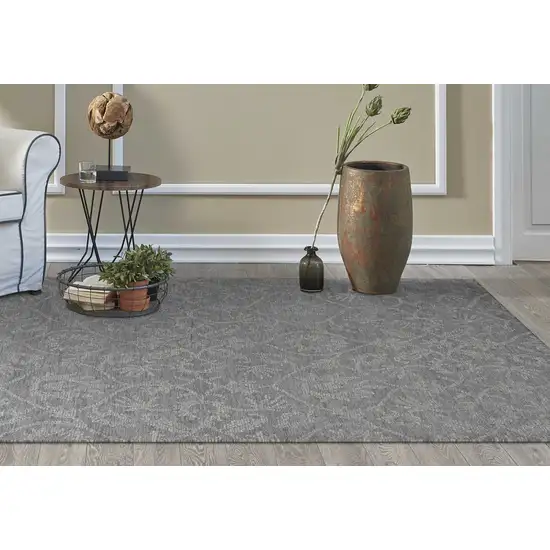 Grey Floral Vines Wool Indoor Area Rug Photo 4