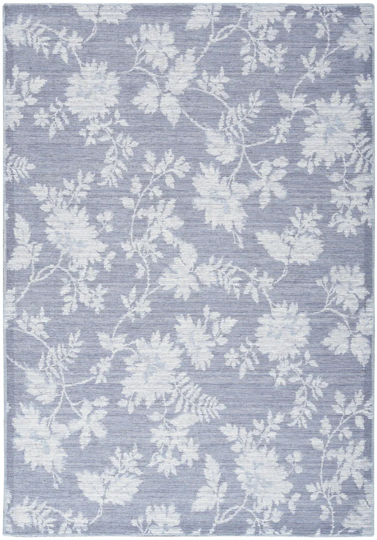 Grey Floral Washable Area Rug Photo 1