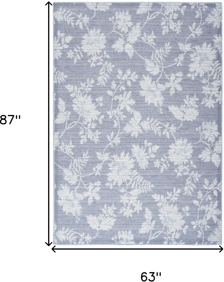 Grey Floral Washable Area Rug Photo 5