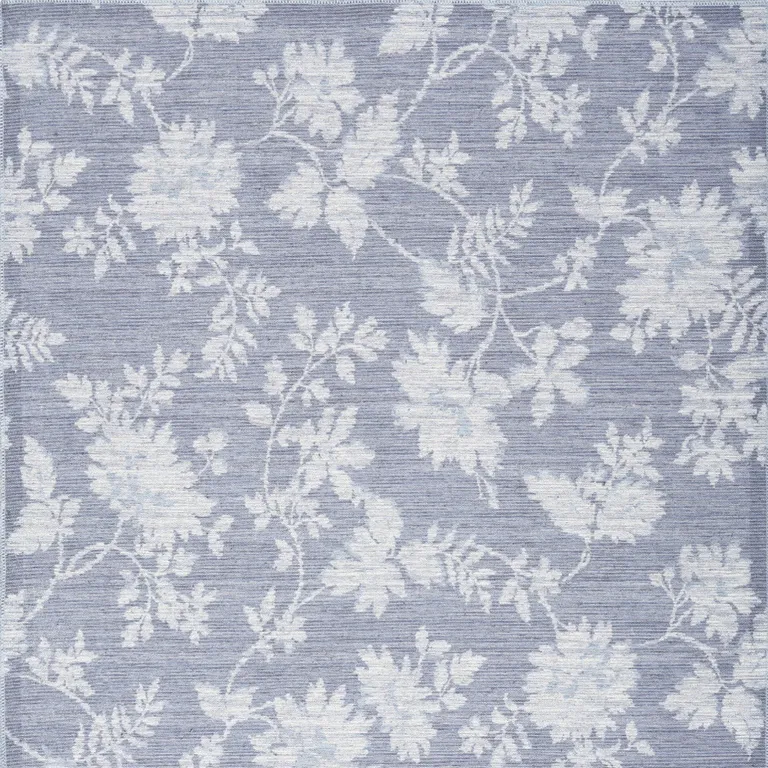 Grey Floral Washable Area Rug Photo 4