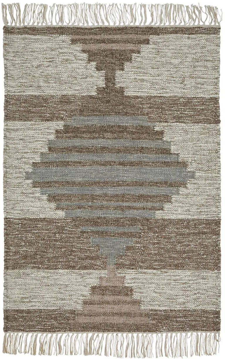 Grey Geometric Flatweave Handmade Stain Resistant Area Rug With Fringe Photo 1